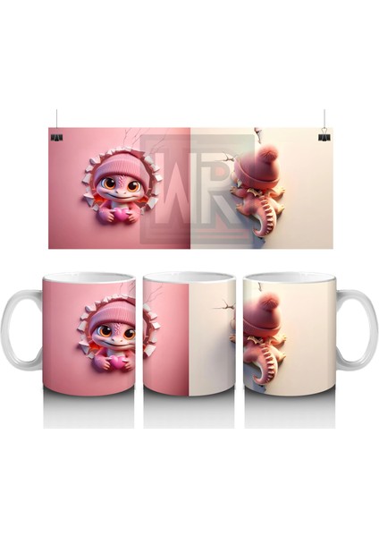 Gülümseyen Sevimli Kız Maskot ve Atkılı Şapkalı Figür – Baskılı Kahve Kupası