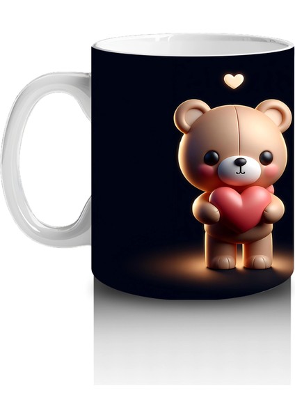 Kalpli Çiçek Tutan Ayıcık ve Sırt Görünümü – Baskılı Kahve Kupası fiyatları