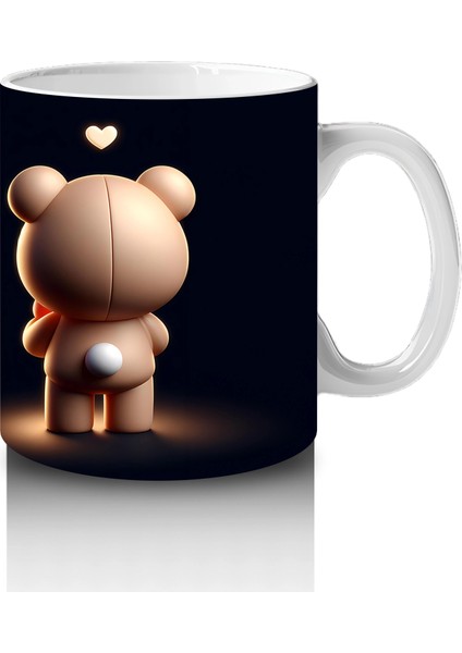 Kalpli Çiçek Tutan Ayıcık ve Sırt Görünümü – Baskılı Kahve Kupası fırsatları