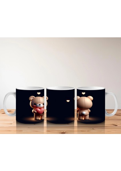 Kalpli Çiçek Tutan Ayıcık ve Sırt Görünümü – Baskılı Kahve Kupası indirimleri