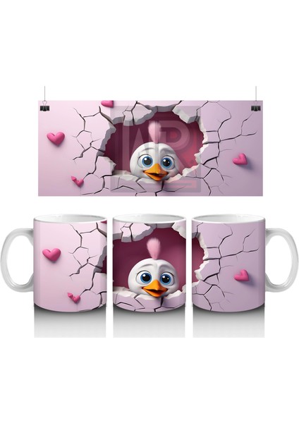 Kalpli Duvar Temalı Sevimli Civciv - Baskılı Kahve Kupası