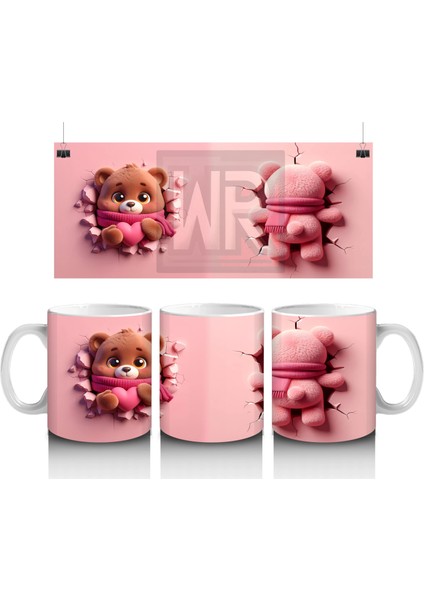 Tatlı Ayıcık Maskot ve Arka Görünümü – Baskılı Kahve Kupası