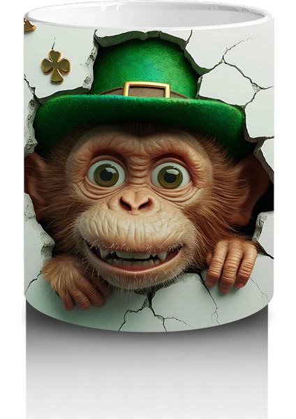 St. Patrick Şapkalı Gülümseyen Maymun – Baskılı Kahve Kupası modelleri