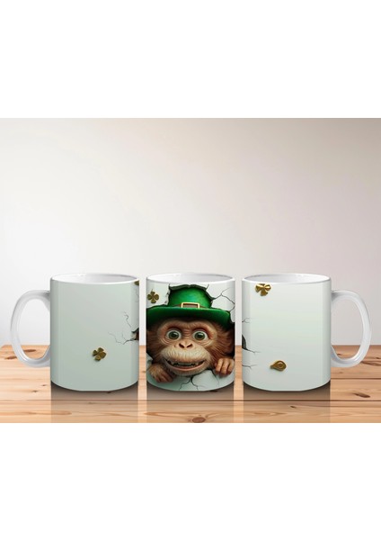 St. Patrick Şapkalı Gülümseyen Maymun – Baskılı Kahve Kupası indirimleri