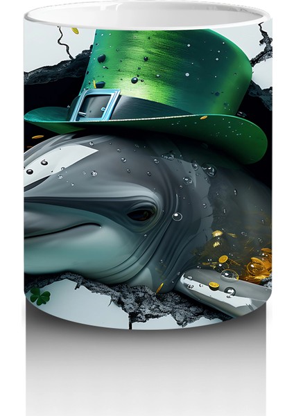 St. Patrick Şapkalı Neşeli Yunus – Baskılı Kahve Kupası modelleri