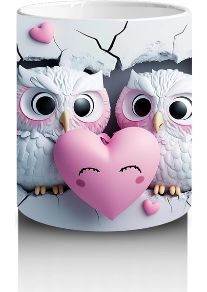 Dalda Oturan Aşık Baykuşlar ve Kalpler – Baskılı Kahve Kupası modelleri