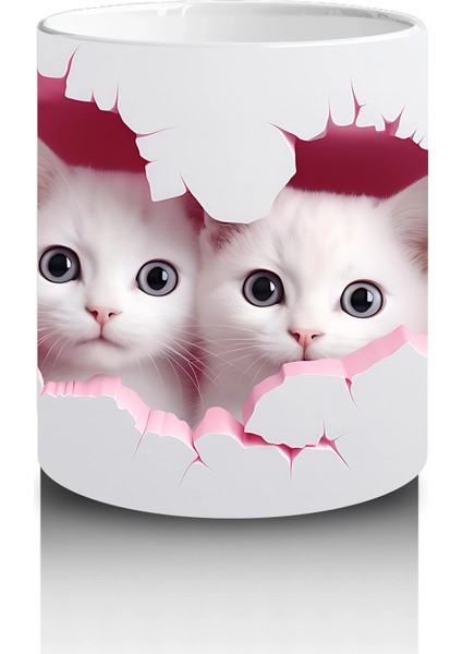 Pembe Kalplerle Süslenmiş Ikiz Kedi Yavruları – Baskılı Kahve Kupası modelleri