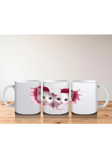 Pembe Kalplerle Süslenmiş Ikiz Kedi Yavruları – Baskılı Kahve Kupası indirimleri