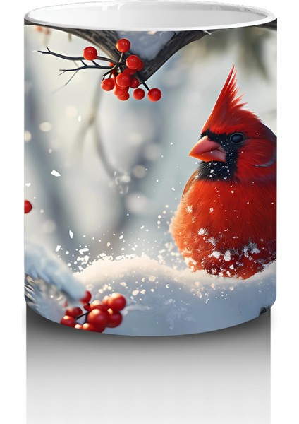 Karlı Dallarda Neşeli Kırmızı Kardinal – Baskılı Kupa Bardak modelleri