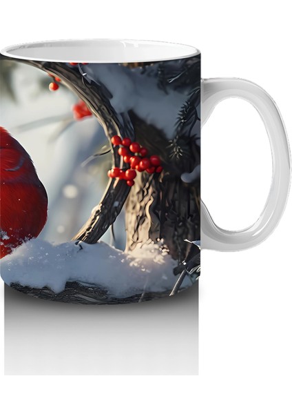 Karlı Dallarda Neşeli Kırmızı Kardinal – Baskılı Kupa Bardak fırsatları