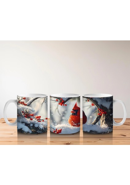 Karlı Dallarda Neşeli Kırmızı Kardinal – Baskılı Kupa Bardak indirimleri
