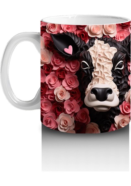 Pembe Çiçek Bahçesinde Bakan Siyah Beyaz Inek – Baskılı Kahve Kupası fiyatları