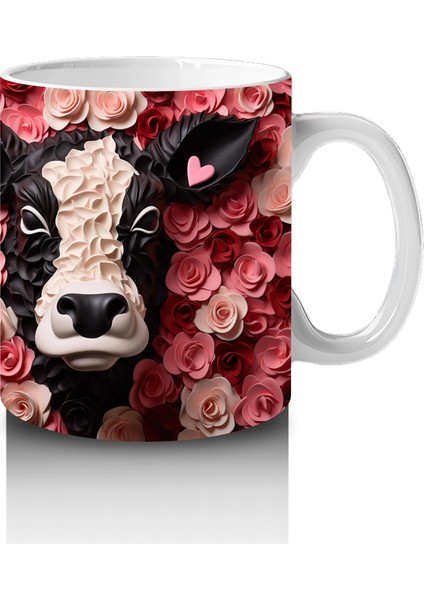 Pembe Çiçek Bahçesinde Bakan Siyah Beyaz Inek – Baskılı Kahve Kupası fırsatları