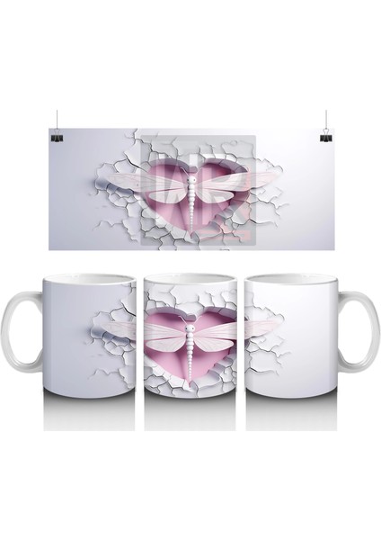 Beyaz Çiçekli Çatlakta Pembe Yusufçuk – Baskılı Kahve Kupası