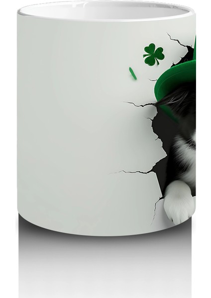 St. Patrick Şapkalı Siyah Beyaz Yavru Köpek – Baskılı Kahve Kupası modelleri