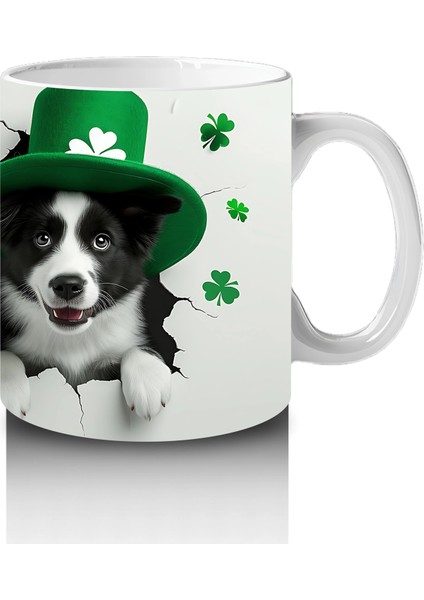 St. Patrick Şapkalı Siyah Beyaz Yavru Köpek – Baskılı Kahve Kupası fırsatları