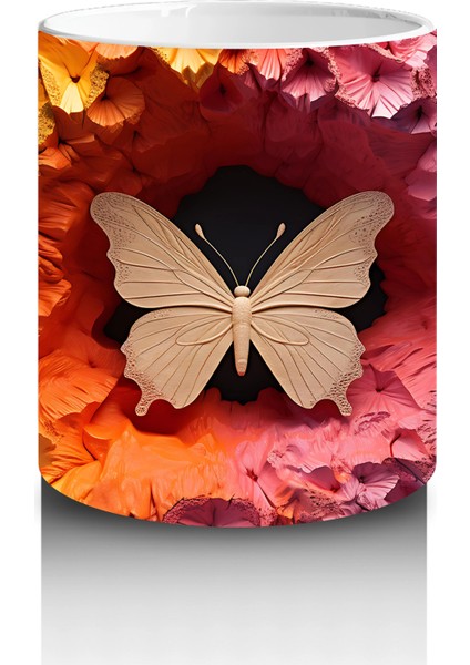 Renkli Rölyef Dokuda Soluk Turuncu Kelebek – Baskılı Kahve Kupası modelleri