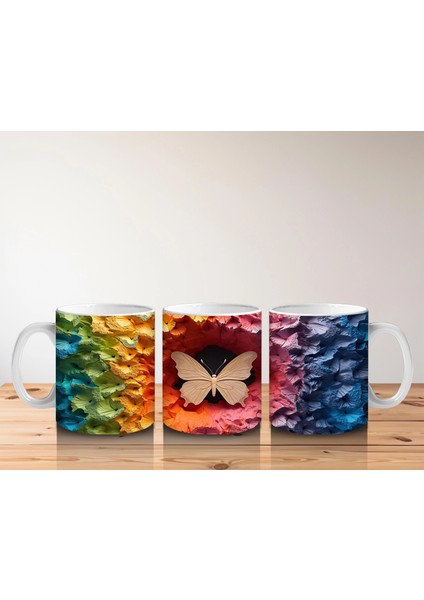 Renkli Rölyef Dokuda Soluk Turuncu Kelebek – Baskılı Kahve Kupası indirimleri