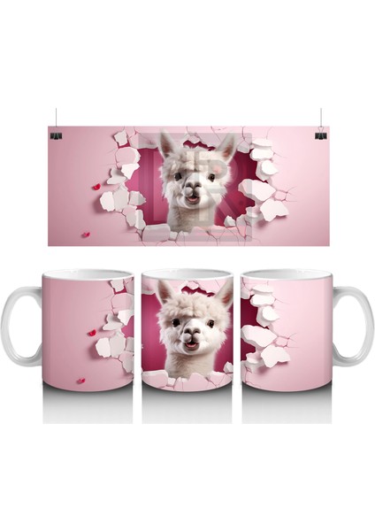 Pembe Çatlakta Bakan Beyaz Chihuahua – Baskılı Kahve Kupası