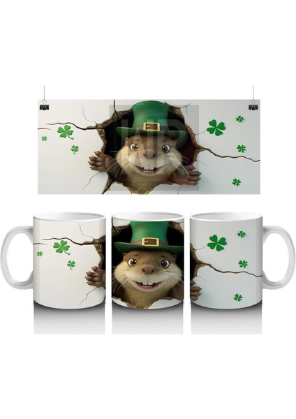 Yonca Desenli Şapkalı Fare – Baskılı Kahve Kupası