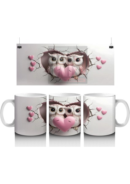 Kalpli Çatlakta Aşk Dolu Baykuş Çifti – Baskılı Kahve Kupası