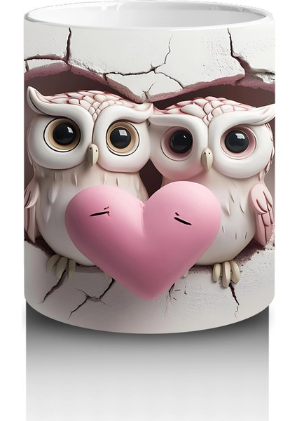 Kalpli Çatlakta Aşk Dolu Baykuş Çifti – Baskılı Kahve Kupası modelleri