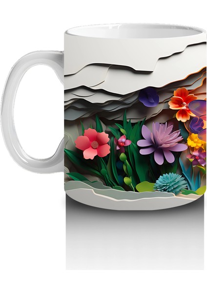 Çiçekler Arasında Parlayan Gün Batımı ve Kelebek – Baskılı Kahve Kupası fiyatları