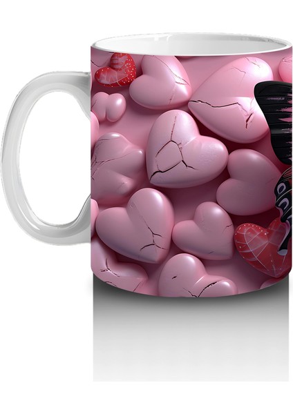 Pembe Kalpler Üzerinde Siyah Kelebek – Baskılı Kahve Kupası fiyatları