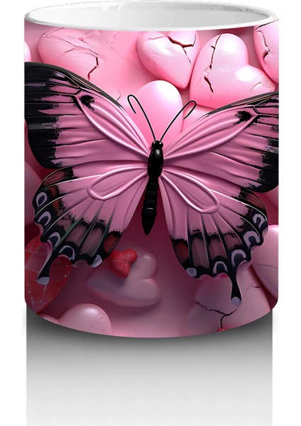 Pembe Kalpler Üzerinde Siyah Kelebek – Baskılı Kahve Kupası modelleri