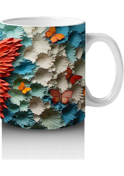 Turkuaz Rölyef Dokulu Zeminde Turuncu Kelebek – Baskılı Kahve Kupası fırsatları