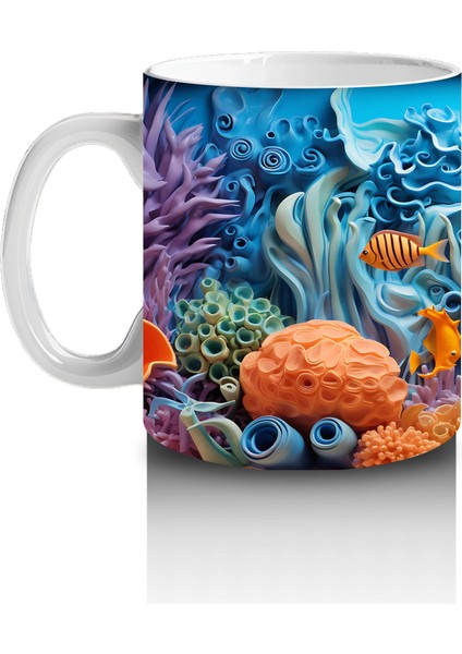 Sualtı Dünyasında Renkli Mercanlar ve Balıklar – Baskılı Kahve Kupası fiyatları