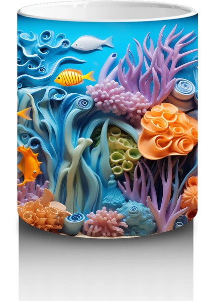 Sualtı Dünyasında Renkli Mercanlar ve Balıklar – Baskılı Kahve Kupası modelleri