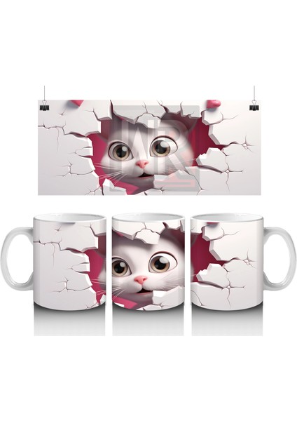 Pembe Çatlakta Bakan Sevimli Kedi Yavrusu – Baskılı Kahve Kupası