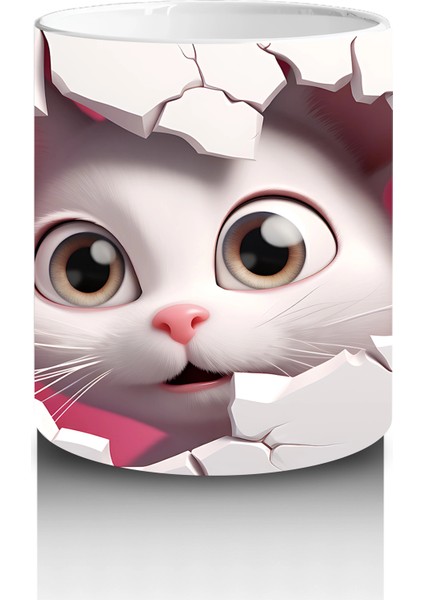Pembe Çatlakta Bakan Sevimli Kedi Yavrusu – Baskılı Kahve Kupası modelleri