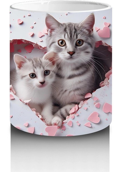 Kalp Çatlağından Bakan Sevimli Gri Kedi – Baskılı Kupa Bardak modelleri