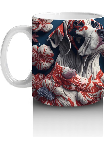 Kırmızı Kalpler ve Desenlerle Bulldog Illüstrasyonu – Baskılı Kahve Kupası fiyatları