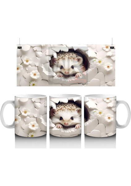 Beyaz Çiçekli Arka Planda Sevimli Tilki – Baskılı Kahve Kupası