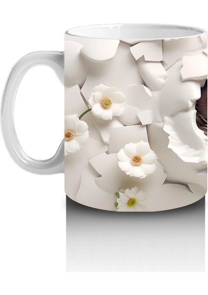 Beyaz Çiçekli Arka Planda Sevimli Tilki – Baskılı Kahve Kupası fiyatları