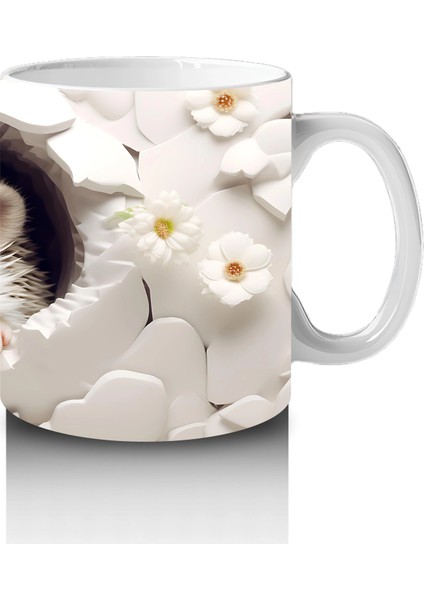 Beyaz Çiçekli Arka Planda Sevimli Tilki – Baskılı Kahve Kupası fırsatları