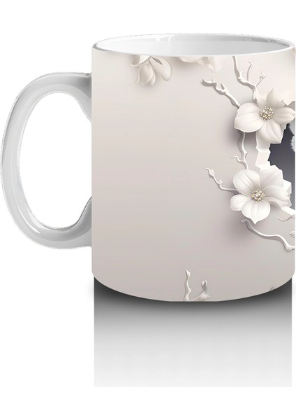 Beyaz Çiçekli Çatlakta Bakan Sevimli Kaplan – Baskılı Kahve Kupası fiyatları