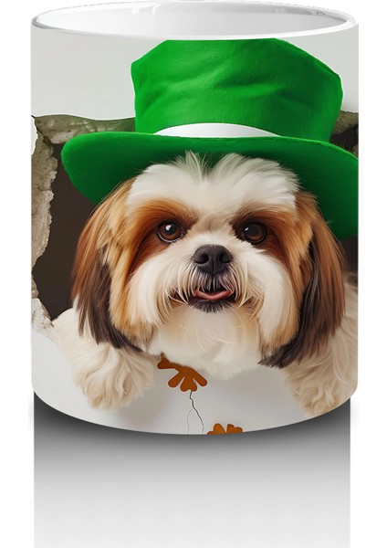 St. Patrick Şapkalı Bıyıklı Sevimli Köpek – Baskılı Kahve Kupası modelleri