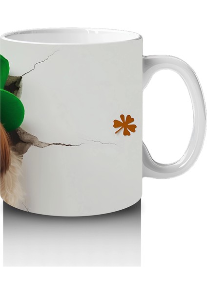 St. Patrick Şapkalı Bıyıklı Sevimli Köpek – Baskılı Kahve Kupası fırsatları