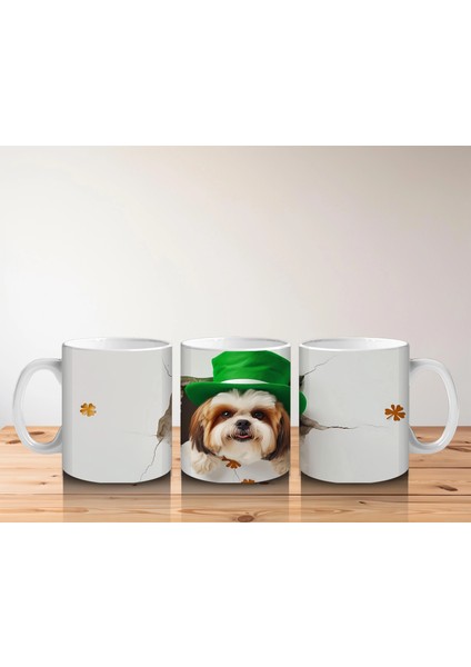 St. Patrick Şapkalı Bıyıklı Sevimli Köpek – Baskılı Kahve Kupası indirimleri