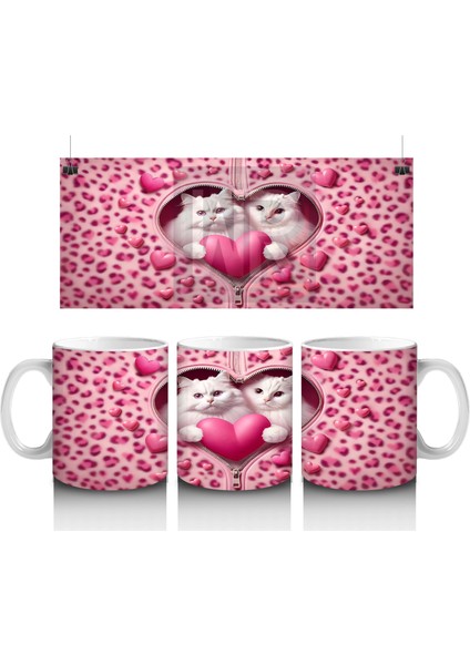 Kalp Şeklindeki Çatlakta Iki Sevimli Kedi – Baskılı Kahve Kupası