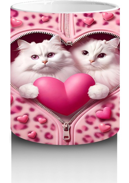 Kalp Şeklindeki Çatlakta Iki Sevimli Kedi – Baskılı Kahve Kupası modelleri