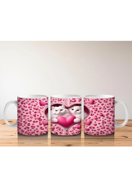Kalp Şeklindeki Çatlakta Iki Sevimli Kedi – Baskılı Kahve Kupası indirimleri