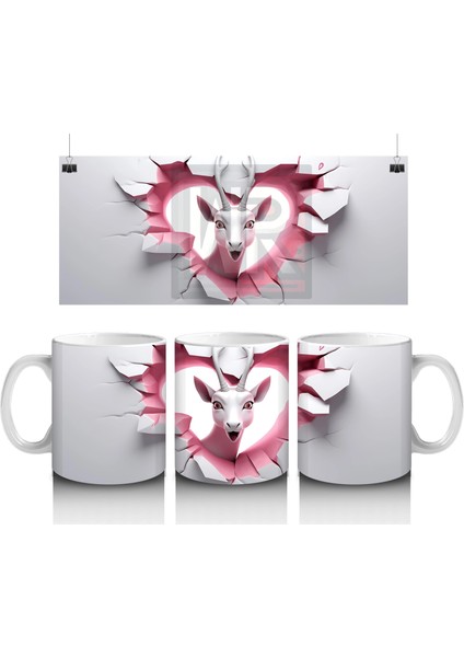 Kalpli Kırık Duvar Desenli Ceylan - Baskılı Kahve Kupası