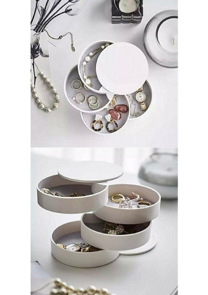 4 Katlı Döner Takı Organizeri - Gri, Şık ve Pratik Takı Saklama Çözümü