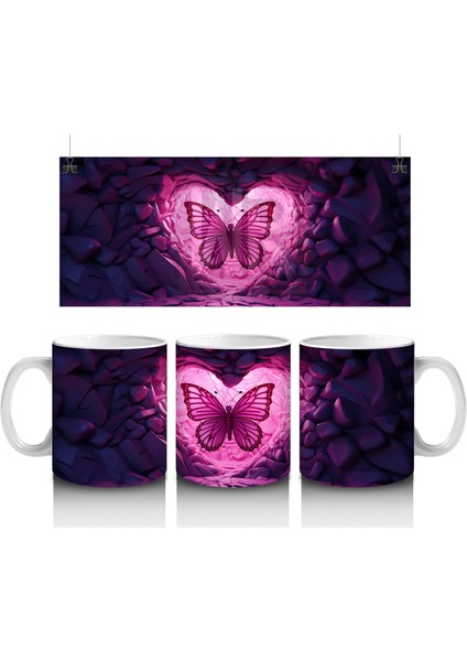 Mor Kristaller Arasında Parlayan Kelebek – Baskılı Kahve Kupası