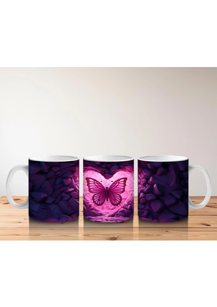 Mor Kristaller Arasında Parlayan Kelebek – Baskılı Kahve Kupası indirimleri